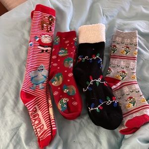 Five pairs Christmas socks Rudolph,Corgi &sloth socks. Black ones are thicker.